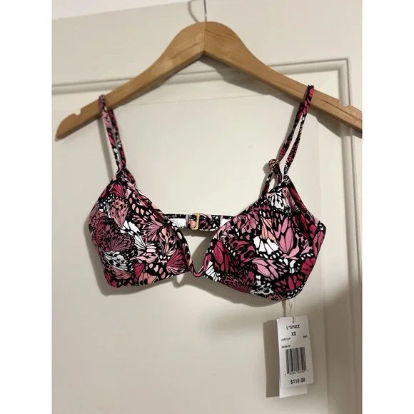 L*Space L Space $110 Helena Bikini Top Wings N Things Butterfly Black Pink White - Picture 2 of 5